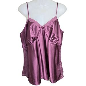 Cacique Womens Satin Lace Camisole Size 14/16 Purple Coquette Lingerie Sleepwear